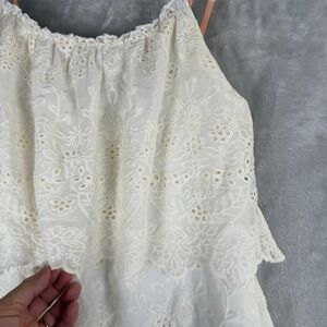 Cottagecore White Eyelet Lace Tiered Romper Strappy Southern Charm Fairycore